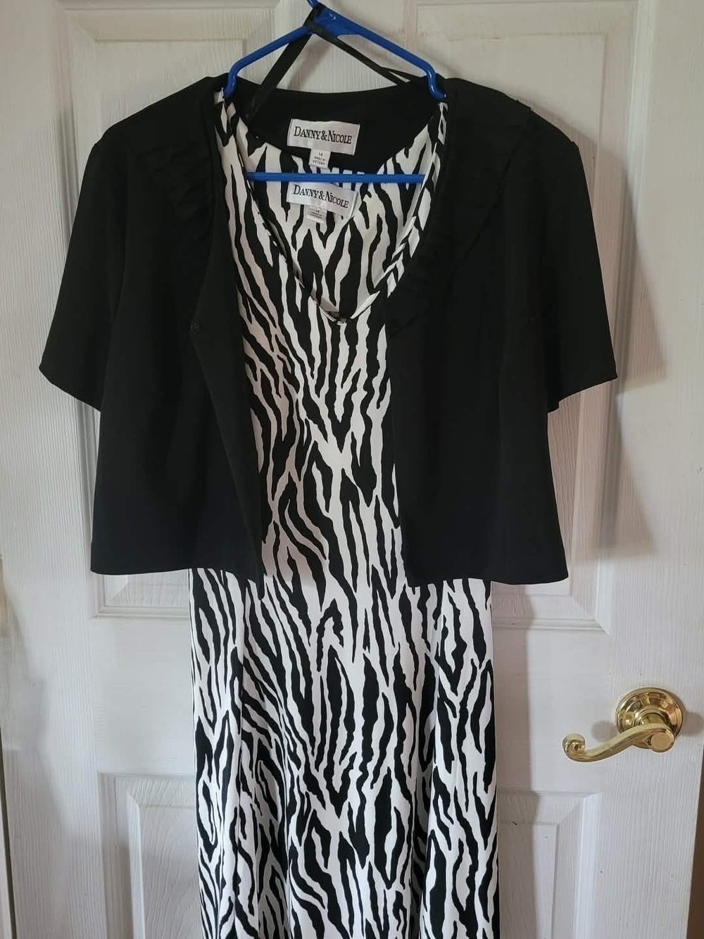 Danny & Nicole Black and White Zebra Print Dress with Black Bolero